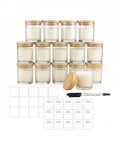 Set 15 Barattoli in Vetro per Candele da 170 ml con Coperchio in Bambù