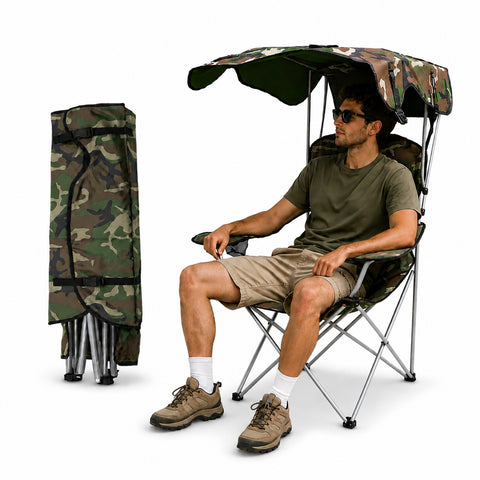 Sedia da Campeggio Pieghevole con Tettuccio Parasole – Portata 120kg