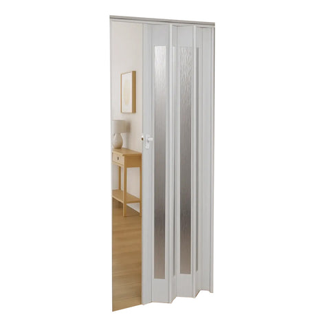 Fehér harmonikaajtó 85x215 cm-es PVC-ből, PS-betétekkel és kulcsos zárral