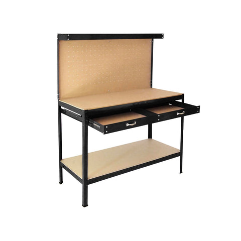Munkapad 2 polccal és 1 acélfiókkal, MDF hátlappal, 150x120x60 cm