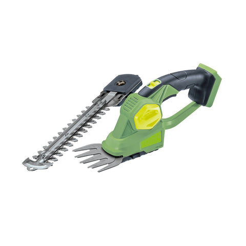 Sövénynyíró 20 cm-es alumínium pengével, valamint 9,2 cm-es cserjéző ollóval és bokorvágóval, 20 V – 230 Hz