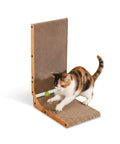 Tiragraffi per Gatti a Forma di L 68 cm in Carta Ondulata e MDF con Gioco a Pallina