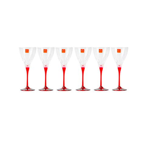 Set 6 Calici in Luxion 21 cl – Design Moderno con Gambo Rosso