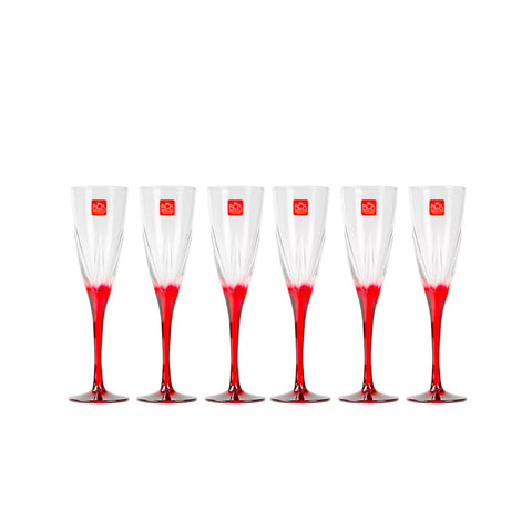 Set 6 Flute in Luxion 17 cl – Design Moderno con Gambo Rosso