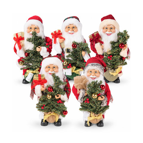 Babbo Natale con Albero 40 cm, Statuina Musicale con Luci Lampeggianti