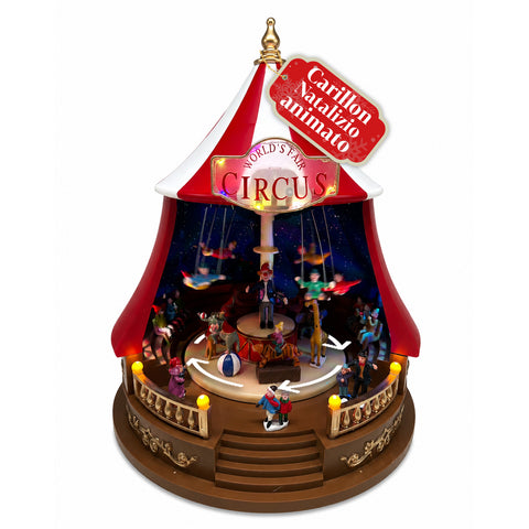saint joy carillon natalizio animato circojoy con luci led e musica tendone circo 34 x h44 cm in plastica scena rotante alimentazione usb o a batterie ean 8050043127730