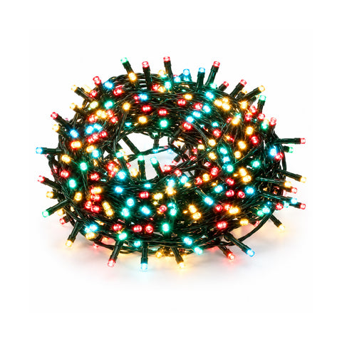 saint joy catena luminosa 180 led programmabile per interno esterno luci di natale con 8 giochi luce 7 colori disponibili cavo verde e trasformatore incluso ean 8056819081411