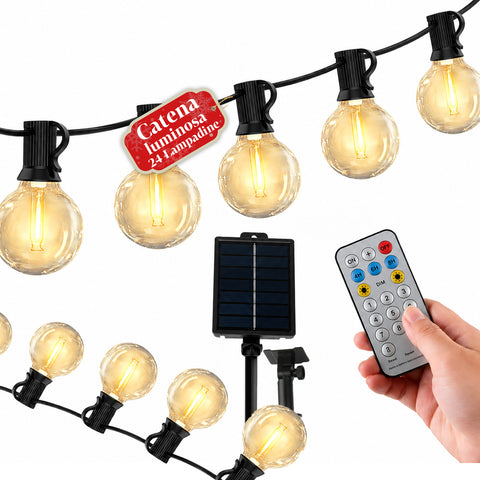 Catena Luminosa da Esterno Solare 15 m con 24 Lampadine LED G40