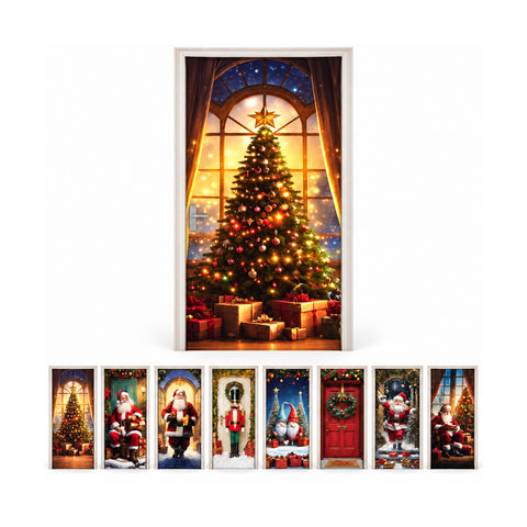 Díszített karácsonyi ajtóborító, ajtóra való textil 90x220 cm, 8 minta, karácsonyi dekoráció digitális nyomtatással