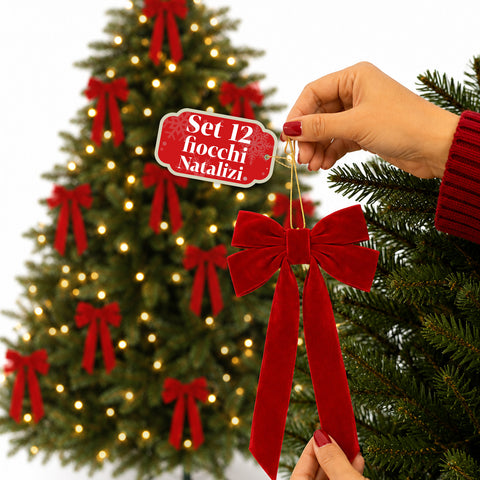 Fiocchi per Albero di Natale in Velluto Rosso Set 12, 10x21 cm