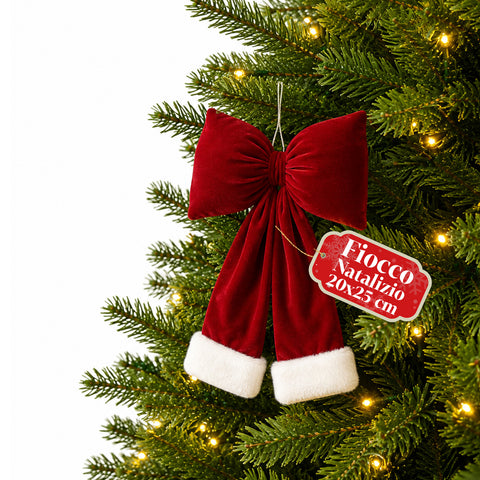 Fiocco Albero di Natale in Velluto Rosso con Doppia Coda, 2 Misure