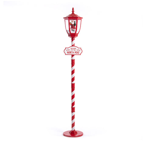 Lampione Natalizio Rosso 180 cm con Neve, Luce LED e Musica