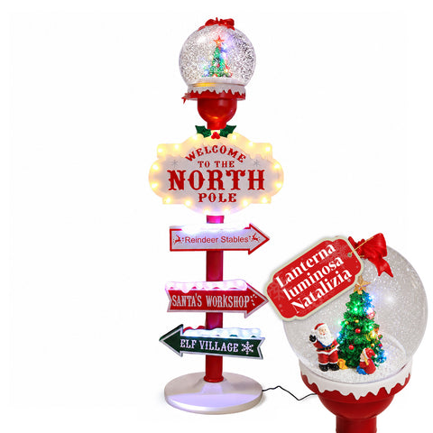 saint joy lanterna natalizia con luci led effetto neve e insegna polo nord ean 8050043127921