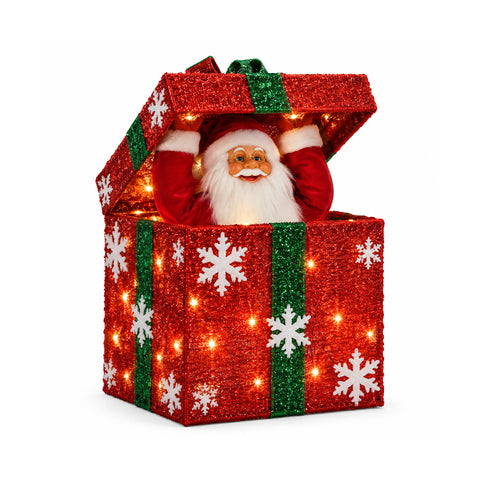 Pacco regalo luminoso con Babbo Natale musicale e animato H30 cm