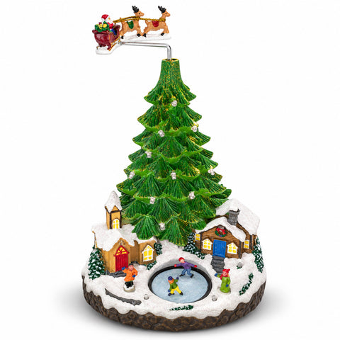 Paesaggio Natalizio con Albero, Luci LED, Musica e Movimento