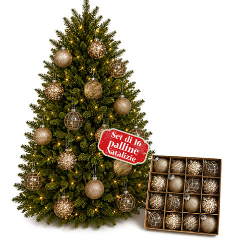 Palline di Natale Set 16 Pezzi Assortiti di 6 cm, Oro o Argento