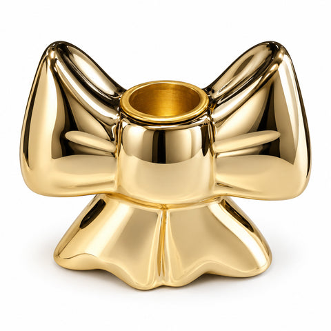 Portacandela Natalizio a Forma di Fiocco in Ceramica, Oro o Rosso