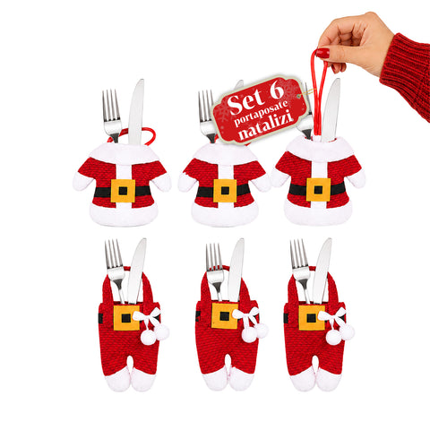 Portaposate Natalizi Babbo Natale Set 6 Pezzi in TNT e Poliestere
