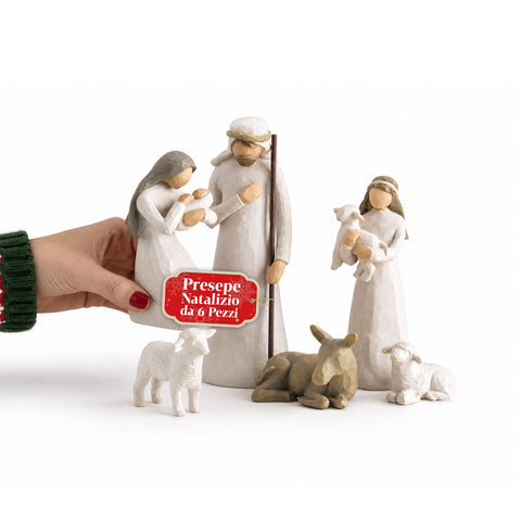 Presepe Moderno 6 Pezzi in Resina Effetto Intagliato