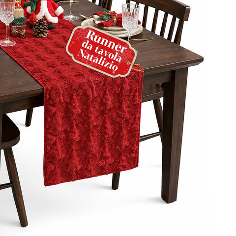 Runner Natalizio 33x180 cm con Alberi in Rilievo, Rosso o Verde