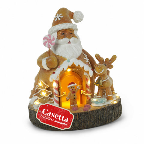 saint joy santa ginger decorazione natalizia babbo natale pan di zenzero santa ginger con luci led musica e porta apribile casetta luminosa in resina 206 cm ean 8050043127631
