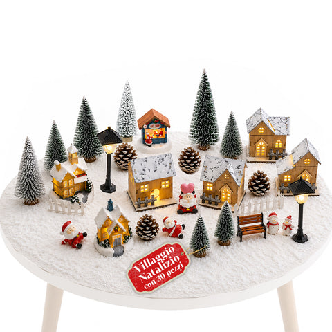 saint joy villaggio natalizio 30 pezzi in resina con casette luminose e neve ean 8050043127969