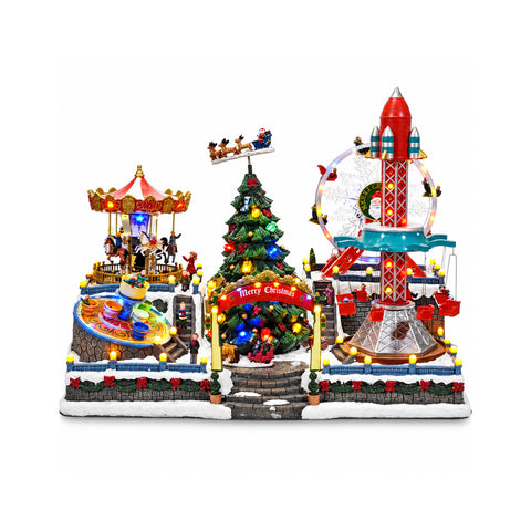 Villaggio Natalizio Luna Park Luminoso e Musicale con Giostre H54 cm