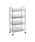 Carrello Organizer 4 Ripiani In Metallo Argento