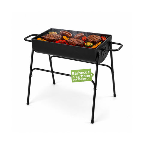 Barbecue a Carbone e Legna in Acciaio con Gambe Alte e Griglia 70x34 cm
