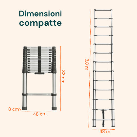 daimann scala telescopica professionale 13 gradini in acciaio uso domestico e lavoro ean 8056590070628