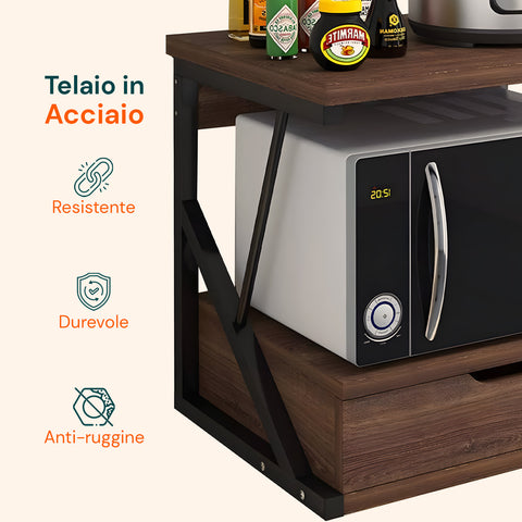 avilia home supporto microonde da cucina in legno con cassetto e ripiano superiore ean 8052879010781