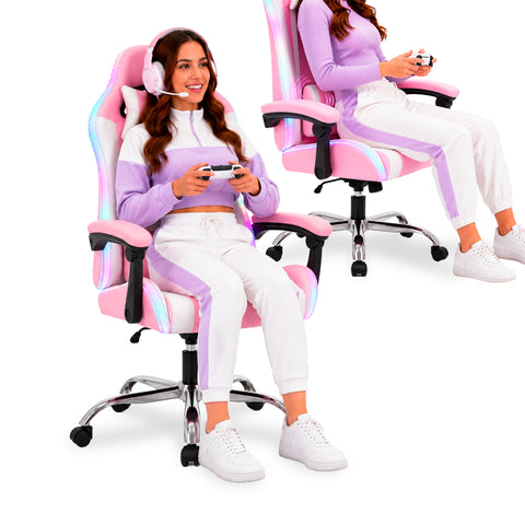 Ergonomikus gamer szék RGB-világítással és masszírozó deréktámasszal, dönthető irodai fotel távirányítóval