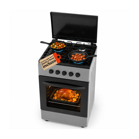 Cucina a Gas 50x50 cm con Forno a Gas 49 Litri e 4 Fuochi