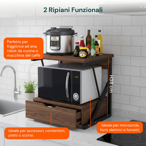 avilia home supporto microonde da cucina in legno con cassetto e ripiano superiore ean 8052879010781