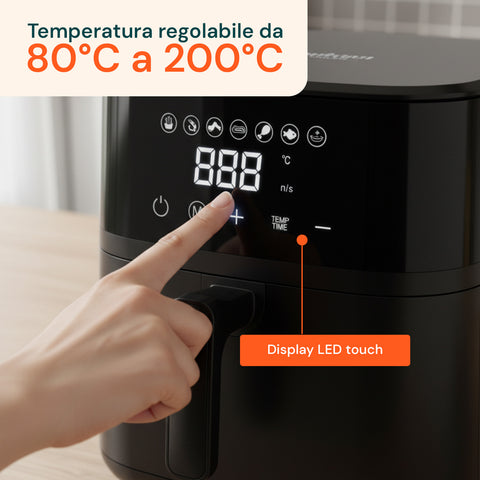 wintem friggitrice ad aria 45l con display led touch e 7 programmi di cottura 1800w ean 8052286432213