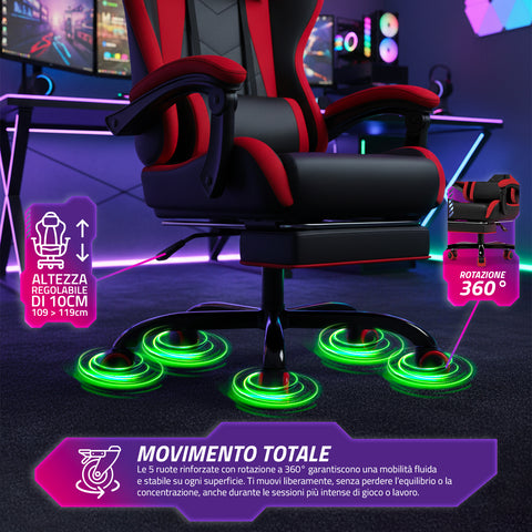 nexor sedia gaming reclinabile con poggiapiedi estraibile cuscino lombare e poggiatesta ean 8052879011771