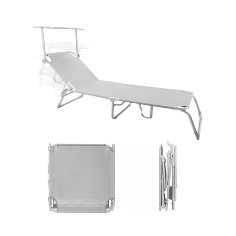 Összecsukható alumínium napozóágy napellenzővel, 2x1, fehér