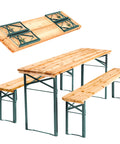 Set Tavolo E 2 Panche Pieghevoli Da Esterno In Legno