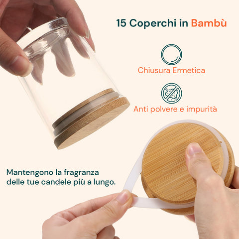 avilia set 15 barattoli in vetro per candele da 170 ml con coperchio in bambu ean 8056819053593