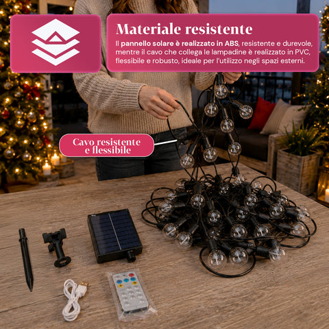 saint joy catena luminosa da esterno solare 15 m con 24 lampadine led g40 ean 8050043128577