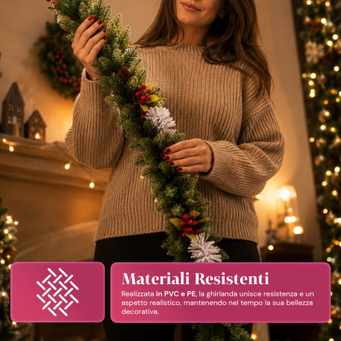 saint joy festone natalizio 150 cm con pigne e bacche rosse rami modellabili ean 8050043127976