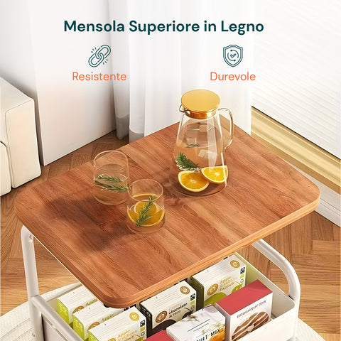 avilia carrello portaoggetti in metallo con mensola in legno e ruote ean 8056819053388