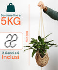 avilia set 2 portavasi in macrame intrecciato a mano con ganci a s ean 8056819053371