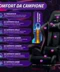 Sedia gaming ergonomica con supporto per schiena, collo e lombari