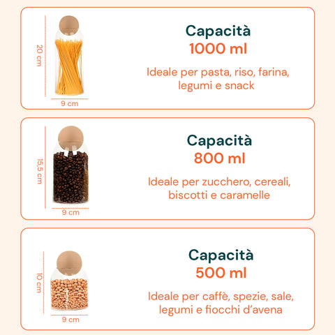 avilia barattoli in vetro con tappo in sughero da 1000 800 e 500 ml resistenti ean 8056819053555