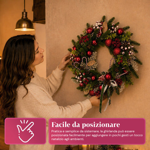 saint joy ghirlanda natalizia a55 cm con pigne e bacche rosse rami modellabili ean 8050043128508