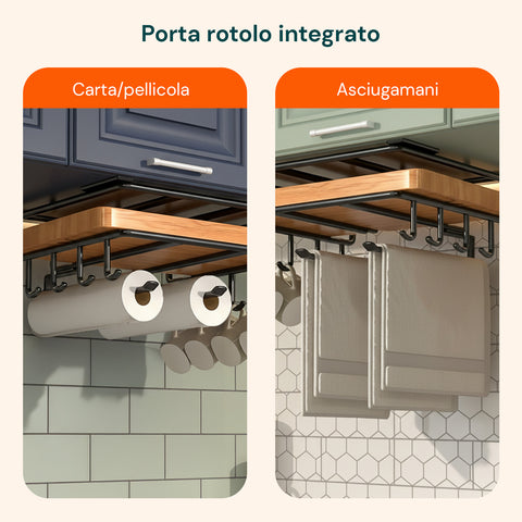 avilia home mensola sottopensile cucina con ganci e porta rotolo salvaspazio ean 8052879010828