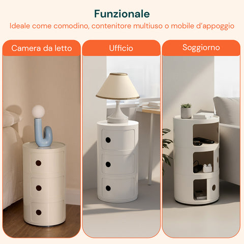 avilia home mobiletto rotondo con cassetti scorrevoli comodino moderno in abs ean 8052879010989