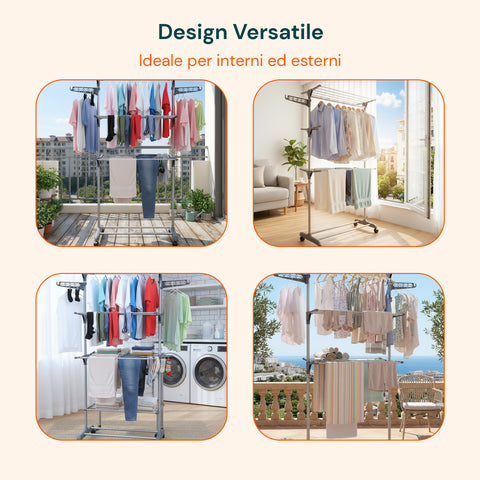 avilia home stendibiancheria verticale 3 livelli con ruote e bracci estensibili pieghevoli ean 8052879010309