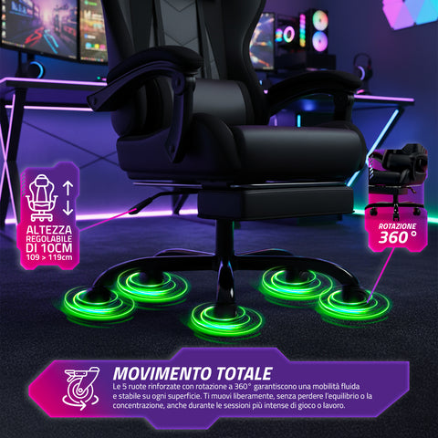 Base con ruote della sedia gaming girevole a 360 gradi